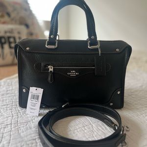 Coach Black Pebbled Leather Millie Satchel with Silver Hardware